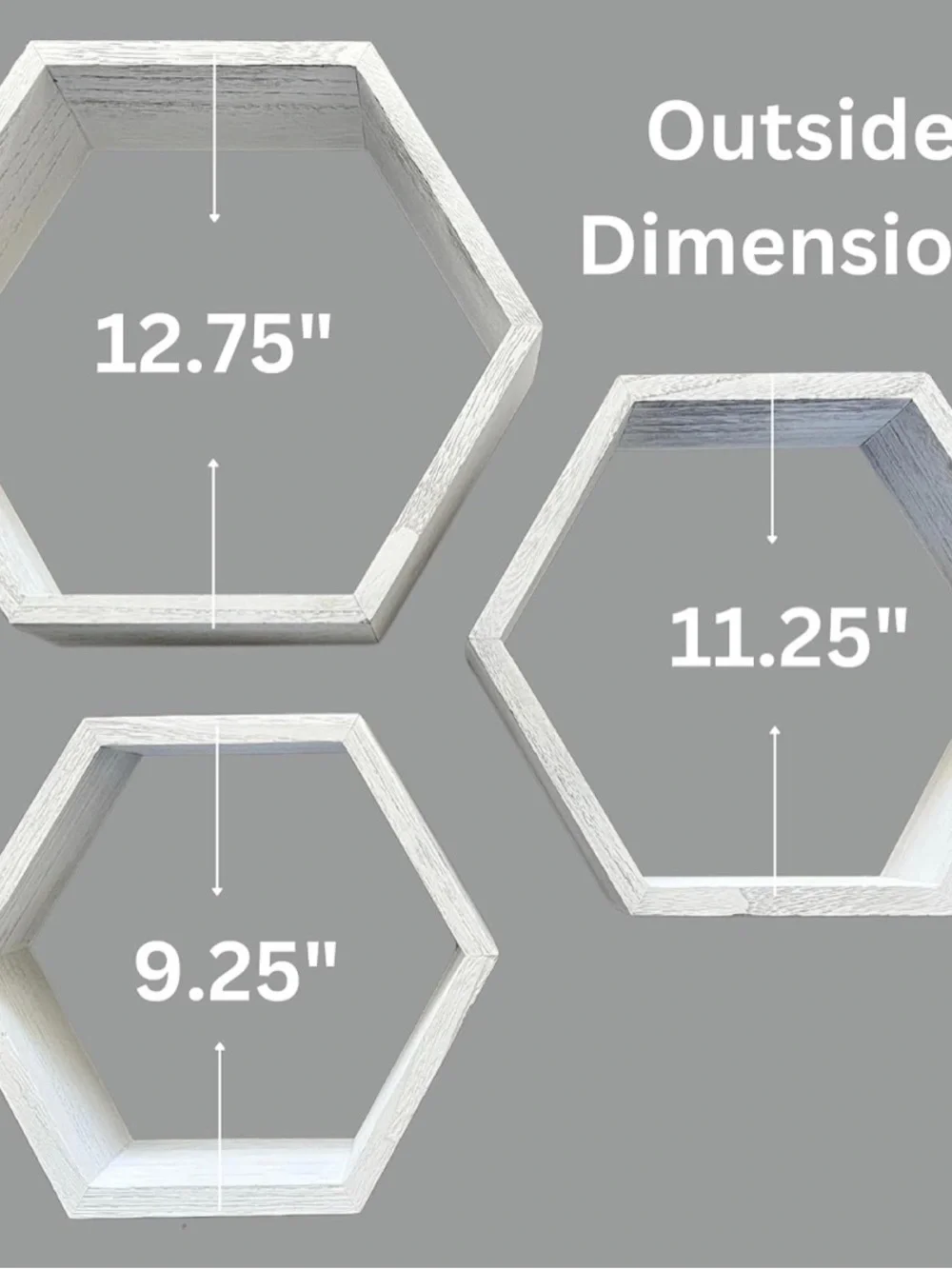 Set of 3 Whitewashed Hexagon Floating Wall Shelves